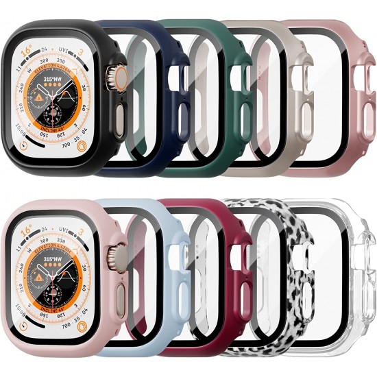 10 Pack Case for Apple Watch SE (2nd) Series Ultra 7/8/6/SE/5/4 40mm with Tempered Glass Screen Protector, High Definition Scratch Resistant Hard PC Bumper Cover for Apple Watch Accessories