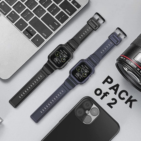 2 Pack Watch Band with Bumper Case Compatible for Apple Watch 45mm 44mm 42mm iWatch Series 8 7 6 5 SE 4 3 2 1 SE Strap, Men Sport Rugged Shockproof Military Replacement Wristband 2 Pack Watch Band with Bumper Case Compatible for Apple Watch 45mm 44mm 42mm iWatch Series 8 7 6 5 SE 4 3 2 1 SE Strap, Men Sport Rugged Shockproof Military Replacement Wristband