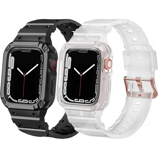 2 Pack Watch Band with Bumper Case Compatible for Apple Watch 45mm 44mm 42mm iWatch Series 8 7 6 5 SE 4 3 2 1 SE Strap, Men Sport Rugged Shockproof Military Replacement Wristband 2 Pack Watch Band with Bumper Case Compatible for Apple Watch 45mm 44mm 42mm iWatch Series 8 7 6 5 SE 4 3 2 1 SE Strap, Men Sport Rugged Shockproof Military Replacement Wristband