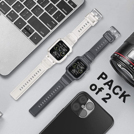 2 Pack Watch Band with Bumper Case Compatible for Apple Watch 45mm 44mm 42mm iWatch Series 8 7 6 5 SE 4 3 2 1 SE Strap, Men Sport Rugged Shockproof Military Replacement Wristband 2 Pack Watch Band with Bumper Case Compatible for Apple Watch 45mm 44mm 42mm iWatch Series 8 7 6 5 SE 4 3 2 1 SE Strap, Men Sport Rugged Shockproof Military Replacement Wristband