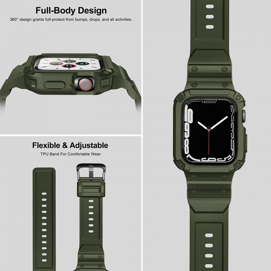 2 Pack Watch Band with Bumper Case Compatible for Apple Watch 45mm 44mm 42mm iWatch Series 8 7 6 5 SE 4 3 2 1 SE Strap, Men Sport Rugged Shockproof Military Replacement Wristband 2 Pack Watch Band with Bumper Case Compatible for Apple Watch 45mm 44mm 42mm iWatch Series 8 7 6 5 SE 4 3 2 1 SE Strap, Men Sport Rugged Shockproof Military Replacement Wristband