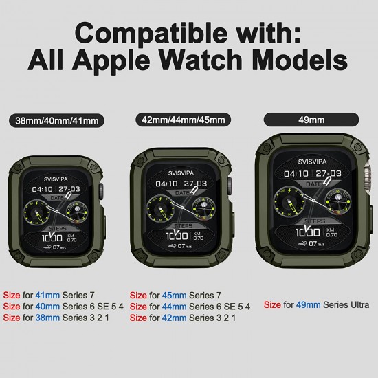 2 Pack Watch Band with Bumper Case Compatible for Apple Watch 45mm 44mm 42mm iWatch Series 8 7 6 5 SE 4 3 2 1 SE Strap, Men Sport Rugged Shockproof Military Replacement Wristband 2 Pack Watch Band with Bumper Case Compatible for Apple Watch 45mm 44mm 42mm iWatch Series 8 7 6 5 SE 4 3 2 1 SE Strap, Men Sport Rugged Shockproof Military Replacement Wristband