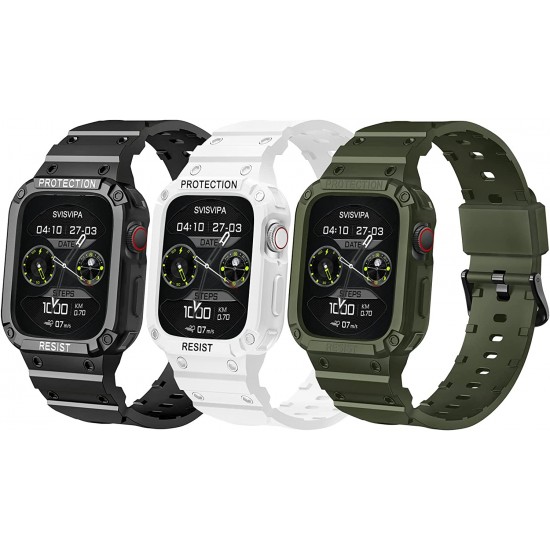 2 Pack Watch Band with Bumper Case Compatible for Apple Watch 45mm 44mm 42mm iWatch Series 8 7 6 5 SE 4 3 2 1 SE Strap, Men Sport Rugged Shockproof Military Replacement Wristband 2 Pack Watch Band with Bumper Case Compatible for Apple Watch 45mm 44mm 42mm iWatch Series 8 7 6 5 SE 4 3 2 1 SE Strap, Men Sport Rugged Shockproof Military Replacement Wristband