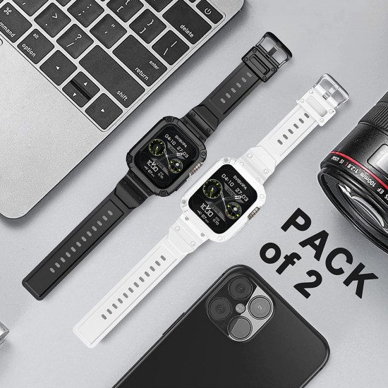 2 Pack Watch Band with Bumper Case Compatible for Apple Watch 45mm 44mm 42mm iWatch Series 8 7 6 5 SE 4 3 2 1 SE Strap, Men Sport Rugged Shockproof Military Replacement Wristband 2 Pack Watch Band with Bumper Case Compatible for Apple Watch 45mm 44mm 42mm iWatch Series 8 7 6 5 SE 4 3 2 1 SE Strap, Men Sport Rugged Shockproof Military Replacement Wristband