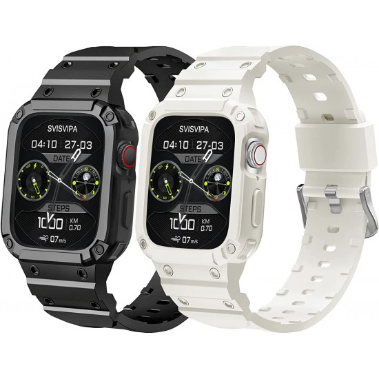 2 Pack Watch Band with Bumper Case Compatible for Apple Watch 45mm 44mm 42mm iWatch Series 8 7 6 5 SE 4 3 2 1 SE Strap, Men Sport Rugged Shockproof Military Replacement Wristband 2 Pack Watch Band with Bumper Case Compatible for Apple Watch 45mm 44mm 42mm iWatch Series 8 7 6 5 SE 4 3 2 1 SE Strap, Men Sport Rugged Shockproof Military Replacement Wristband