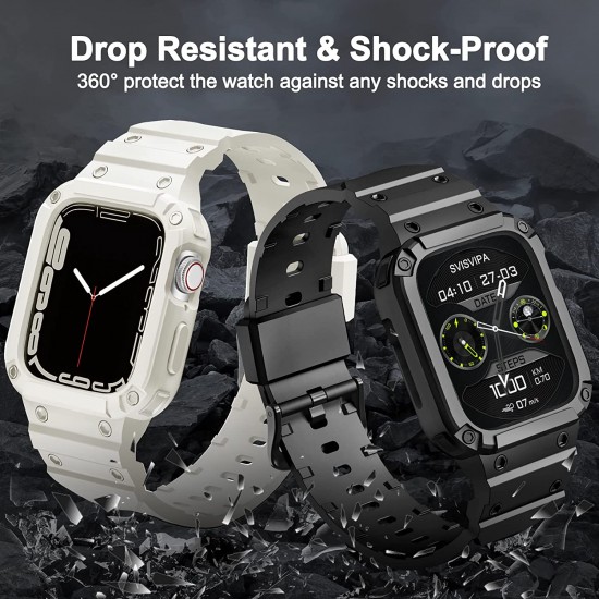 2 Pack Watch Band with Bumper Case Compatible for Apple Watch 45mm 44mm 42mm iWatch Series 8 7 6 5 SE 4 3 2 1 SE Strap, Men Sport Rugged Shockproof Military Replacement Wristband 2 Pack Watch Band with Bumper Case Compatible for Apple Watch 45mm 44mm 42mm iWatch Series 8 7 6 5 SE 4 3 2 1 SE Strap, Men Sport Rugged Shockproof Military Replacement Wristband
