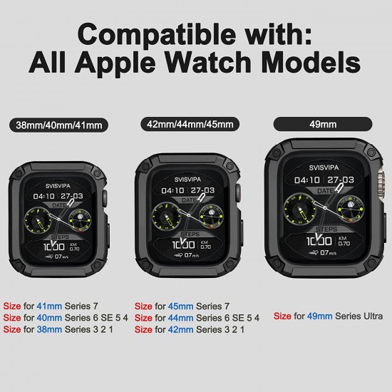 2 Pack Watch Band with Bumper Case Compatible for Apple Watch 45mm 44mm 42mm iWatch Series 8 7 6 5 SE 4 3 2 1 SE Strap, Men Sport Rugged Shockproof Military Replacement Wristband 2 Pack Watch Band with Bumper Case Compatible for Apple Watch 45mm 44mm 42mm iWatch Series 8 7 6 5 SE 4 3 2 1 SE Strap, Men Sport Rugged Shockproof Military Replacement Wristband