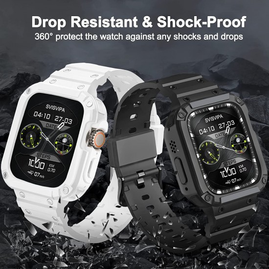 2 Pack Watch Band with Bumper Case Compatible for Apple Watch 45mm 44mm 42mm iWatch Series 8 7 6 5 SE 4 3 2 1 SE Strap, Men Sport Rugged Shockproof Military Replacement Wristband 2 Pack Watch Band with Bumper Case Compatible for Apple Watch 45mm 44mm 42mm iWatch Series 8 7 6 5 SE 4 3 2 1 SE Strap, Men Sport Rugged Shockproof Military Replacement Wristband