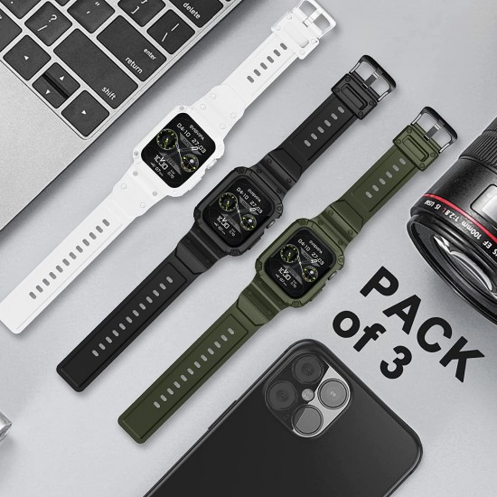 2 Pack Watch Band with Bumper Case Compatible for Apple Watch 45mm 44mm 42mm iWatch Series 8 7 6 5 SE 4 3 2 1 SE Strap, Men Sport Rugged Shockproof Military Replacement Wristband 2 Pack Watch Band with Bumper Case Compatible for Apple Watch 45mm 44mm 42mm iWatch Series 8 7 6 5 SE 4 3 2 1 SE Strap, Men Sport Rugged Shockproof Military Replacement Wristband