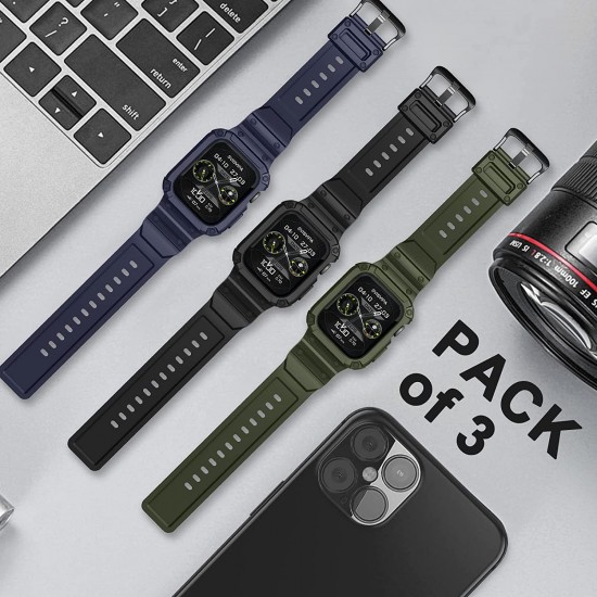 2 Pack Watch Band with Bumper Case Compatible for Apple Watch 45mm 44mm 42mm iWatch Series 8 7 6 5 SE 4 3 2 1 SE Strap, Men Sport Rugged Shockproof Military Replacement Wristband 2 Pack Watch Band with Bumper Case Compatible for Apple Watch 45mm 44mm 42mm iWatch Series 8 7 6 5 SE 4 3 2 1 SE Strap, Men Sport Rugged Shockproof Military Replacement Wristband