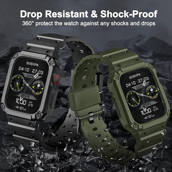 2 Pack Watch Band with Bumper Case Compatible for Apple Watch 45mm 44mm 42mm iWatch Series 8 7 6 5 SE 4 3 2 1 SE Strap, Men Sport Rugged Shockproof Military Replacement Wristband 2 Pack Watch Band with Bumper Case Compatible for Apple Watch 45mm 44mm 42mm iWatch Series 8 7 6 5 SE 4 3 2 1 SE Strap, Men Sport Rugged Shockproof Military Replacement Wristband