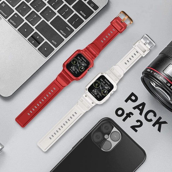 2 Pack Watch Band with Bumper Case Compatible for Apple Watch 45mm 44mm 42mm iWatch Series 8 7 6 5 SE 4 3 2 1 SE Strap, Men Sport Rugged Shockproof Military Replacement Wristband 2 Pack Watch Band with Bumper Case Compatible for Apple Watch 45mm 44mm 42mm iWatch Series 8 7 6 5 SE 4 3 2 1 SE Strap, Men Sport Rugged Shockproof Military Replacement Wristband