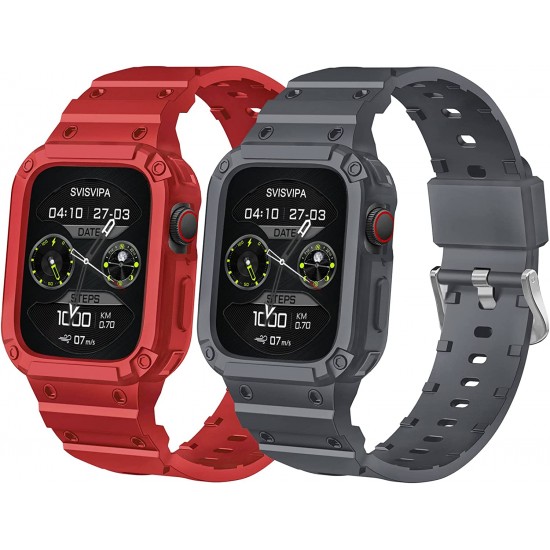 2 Pack Watch Band with Bumper Case Compatible for Apple Watch 45mm 44mm 42mm iWatch Series 8 7 6 5 SE 4 3 2 1 SE Strap, Men Sport Rugged Shockproof Military Replacement Wristband 2 Pack Watch Band with Bumper Case Compatible for Apple Watch 45mm 44mm 42mm iWatch Series 8 7 6 5 SE 4 3 2 1 SE Strap, Men Sport Rugged Shockproof Military Replacement Wristband