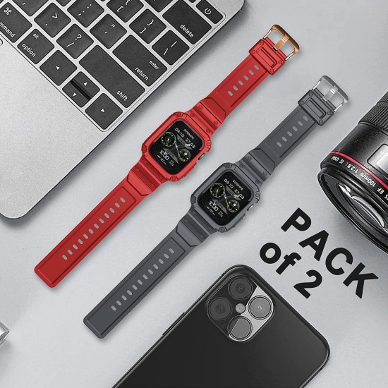 2 Pack Watch Band with Bumper Case Compatible for Apple Watch 45mm 44mm 42mm iWatch Series 8 7 6 5 SE 4 3 2 1 SE Strap, Men Sport Rugged Shockproof Military Replacement Wristband 2 Pack Watch Band with Bumper Case Compatible for Apple Watch 45mm 44mm 42mm iWatch Series 8 7 6 5 SE 4 3 2 1 SE Strap, Men Sport Rugged Shockproof Military Replacement Wristband