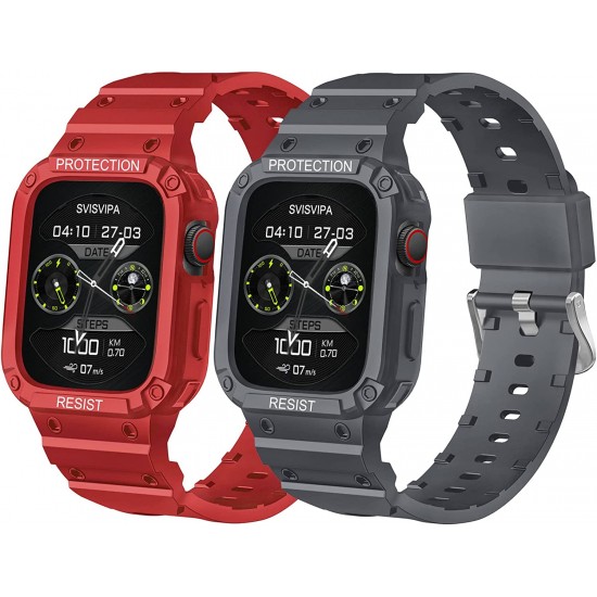 2 Pack Watch Band with Bumper Case Compatible for Apple Watch 45mm 44mm 42mm iWatch Series 8 7 6 5 SE 4 3 2 1 SE Strap, Men Sport Rugged Shockproof Military Replacement Wristband 2 Pack Watch Band with Bumper Case Compatible for Apple Watch 45mm 44mm 42mm iWatch Series 8 7 6 5 SE 4 3 2 1 SE Strap, Men Sport Rugged Shockproof Military Replacement Wristband