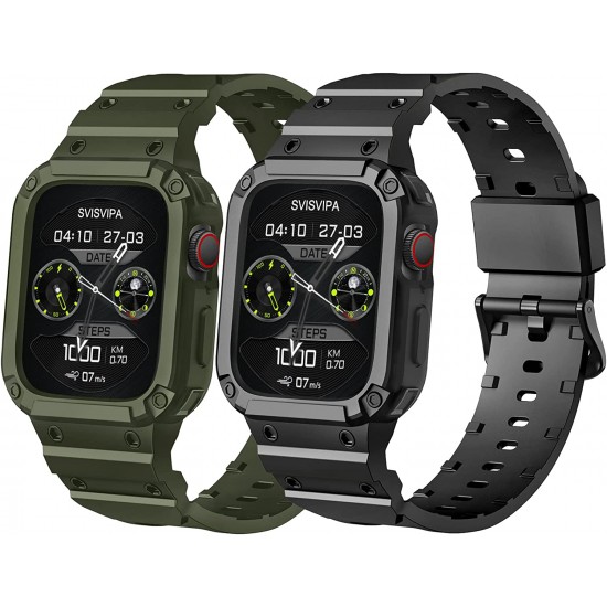 2 Pack Watch Band with Bumper Case Compatible for Apple Watch 45mm 44mm 42mm iWatch Series 8 7 6 5 SE 4 3 2 1 SE Strap, Men Sport Rugged Shockproof Military Replacement Wristband 2 Pack Watch Band with Bumper Case Compatible for Apple Watch 45mm 44mm 42mm iWatch Series 8 7 6 5 SE 4 3 2 1 SE Strap, Men Sport Rugged Shockproof Military Replacement Wristband