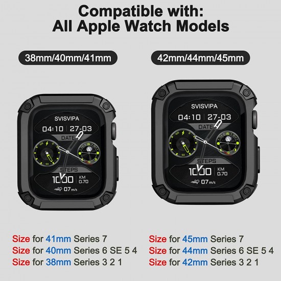 2 Pack Watch Band with Bumper Case Compatible for Apple Watch 45mm 44mm 42mm iWatch Series 8 7 6 5 SE 4 3 2 1 SE Strap, Men Sport Rugged Shockproof Military Replacement Wristband 2 Pack Watch Band with Bumper Case Compatible for Apple Watch 45mm 44mm 42mm iWatch Series 8 7 6 5 SE 4 3 2 1 SE Strap, Men Sport Rugged Shockproof Military Replacement Wristband