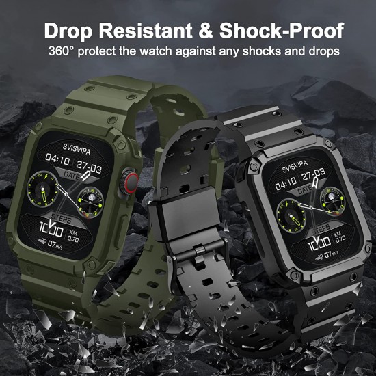 2 Pack Watch Band with Bumper Case Compatible for Apple Watch 45mm 44mm 42mm iWatch Series 8 7 6 5 SE 4 3 2 1 SE Strap, Men Sport Rugged Shockproof Military Replacement Wristband 2 Pack Watch Band with Bumper Case Compatible for Apple Watch 45mm 44mm 42mm iWatch Series 8 7 6 5 SE 4 3 2 1 SE Strap, Men Sport Rugged Shockproof Military Replacement Wristband
