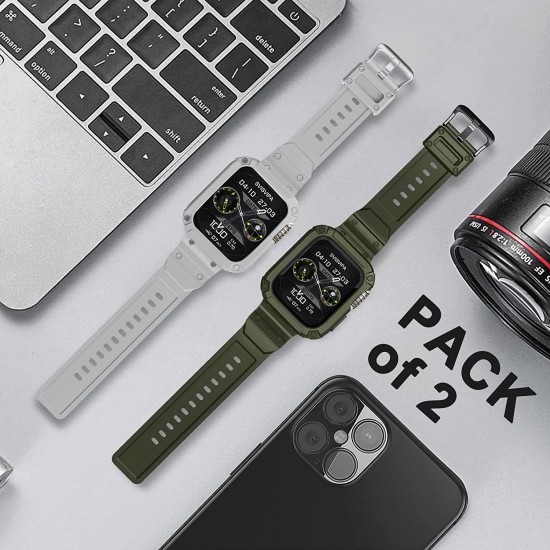 2 Pack Watch Band with Bumper Case Compatible for Apple Watch 45mm 44mm 42mm iWatch Series 8 7 6 5 SE 4 3 2 1 SE Strap, Men Sport Rugged Shockproof Military Replacement Wristband 2 Pack Watch Band with Bumper Case Compatible for Apple Watch 45mm 44mm 42mm iWatch Series 8 7 6 5 SE 4 3 2 1 SE Strap, Men Sport Rugged Shockproof Military Replacement Wristband