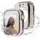 2 in 1 Waterproof Bling Case Compatible for Apple Watch Ultra Series 8 7 6 5 4 SE with Tempered Glass Screen Protector, Women Glitter Diamond Rhinestone Bumper 360 Protective Hard PC Cover for iWatch