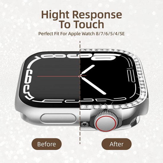 2 in 1 Waterproof Bling Case Compatible for Apple Watch Ultra Series 8 7 6 5 4 SE with Tempered Glass Screen Protector, Women Glitter Diamond Rhinestone Bumper 360 Protective Hard PC Cover for iWatch