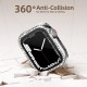 2 in 1 Waterproof Bling Case Compatible for Apple Watch Ultra Series 8 7 6 5 4 SE with Tempered Glass Screen Protector, Women Glitter Diamond Rhinestone Bumper 360 Protective Hard PC Cover for iWatch