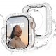 2 in 1 Waterproof Bling Case Compatible for Apple Watch Ultra Series 8 7 6 5 4 SE with Tempered Glass Screen Protector, Women Glitter Diamond Rhinestone Bumper 360 Protective Hard PC Cover for iWatch