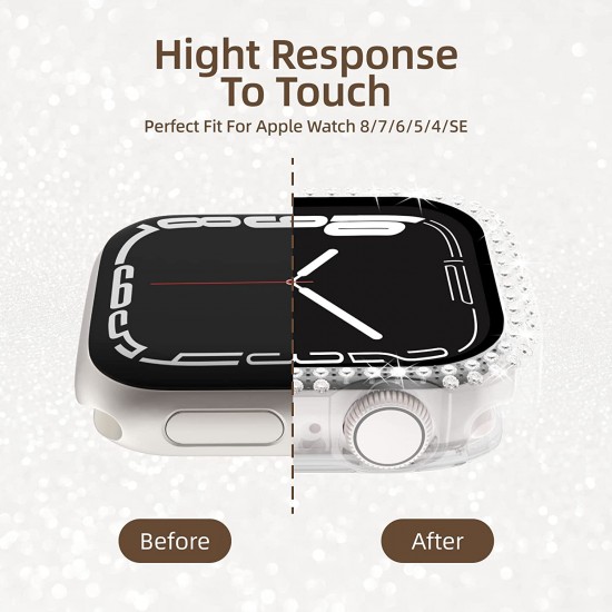 2 in 1 Waterproof Bling Case Compatible for Apple Watch Ultra Series 8 7 6 5 4 SE with Tempered Glass Screen Protector, Women Glitter Diamond Rhinestone Bumper 360 Protective Hard PC Cover for iWatch