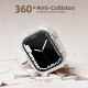 2 in 1 Waterproof Bling Case Compatible for Apple Watch Ultra Series 8 7 6 5 4 SE with Tempered Glass Screen Protector, Women Glitter Diamond Rhinestone Bumper 360 Protective Hard PC Cover for iWatch