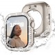 2 in 1 Waterproof Bling Case Compatible for Apple Watch Ultra Series 8 7 6 5 4 SE with Tempered Glass Screen Protector, Women Glitter Diamond Rhinestone Bumper 360 Protective Hard PC Cover for iWatch