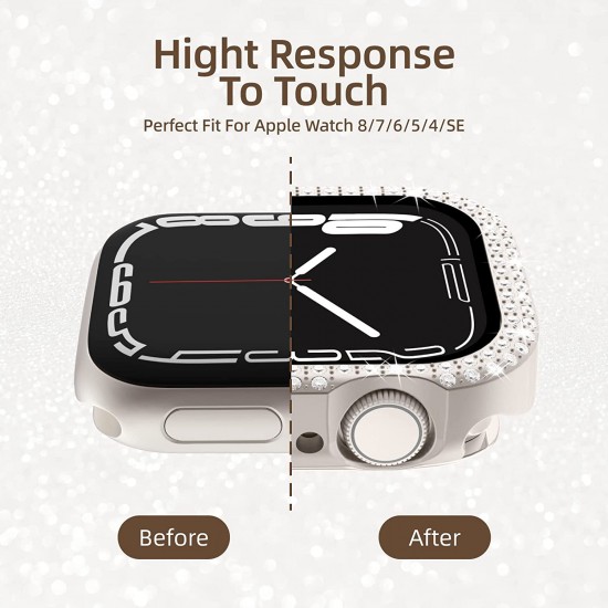 2 in 1 Waterproof Bling Case Compatible for Apple Watch Ultra Series 8 7 6 5 4 SE with Tempered Glass Screen Protector, Women Glitter Diamond Rhinestone Bumper 360 Protective Hard PC Cover for iWatch