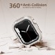 2 in 1 Waterproof Bling Case Compatible for Apple Watch Ultra Series 8 7 6 5 4 SE with Tempered Glass Screen Protector, Women Glitter Diamond Rhinestone Bumper 360 Protective Hard PC Cover for iWatch