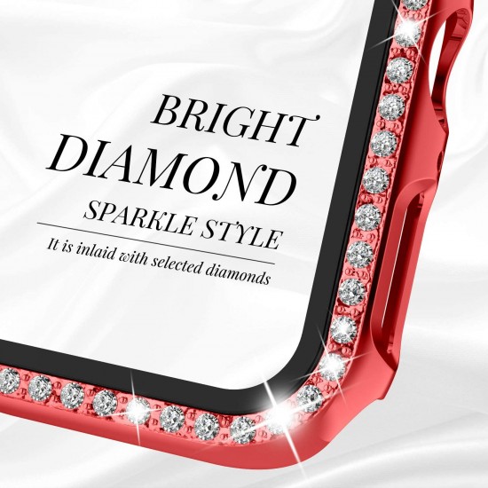 2 in 1 Waterproof Bling Case Compatible for Apple Watch Ultra Series 8 7 6 5 4 SE with Tempered Glass Screen Protector, Women Glitter Diamond Rhinestone Bumper 360 Protective Hard PC Cover for iWatch