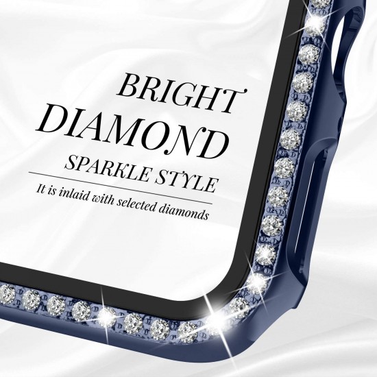 2 in 1 Waterproof Bling Case Compatible for Apple Watch Ultra Series 8 7 6 5 4 SE with Tempered Glass Screen Protector, Women Glitter Diamond Rhinestone Bumper 360 Protective Hard PC Cover for iWatch