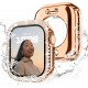 2 in 1 Waterproof Bling Case Compatible for Apple Watch Ultra Series 8 7 6 5 4 SE with Tempered Glass Screen Protector, Women Glitter Diamond Rhinestone Bumper 360 Protective Hard PC Cover for iWatch