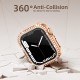 2 in 1 Waterproof Bling Case Compatible for Apple Watch Ultra Series 8 7 6 5 4 SE with Tempered Glass Screen Protector, Women Glitter Diamond Rhinestone Bumper 360 Protective Hard PC Cover for iWatch