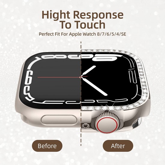 2 in 1 Waterproof Bling Case Compatible for Apple Watch Ultra Series 8 7 6 5 4 SE with Tempered Glass Screen Protector, Women Glitter Diamond Rhinestone Bumper 360 Protective Hard PC Cover for iWatch