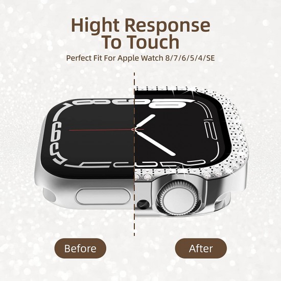 2 in 1 Waterproof Bling Case Compatible for Apple Watch Ultra Series 8 7 6 5 4 SE with Tempered Glass Screen Protector, Women Glitter Diamond Rhinestone Bumper 360 Protective Hard PC Cover for iWatch