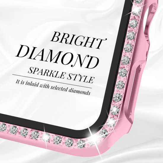 2 in 1 Waterproof Bling Case Compatible for Apple Watch Ultra Series 8 7 6 5 4 SE with Tempered Glass Screen Protector, Women Glitter Diamond Rhinestone Bumper 360 Protective Hard PC Cover for iWatch