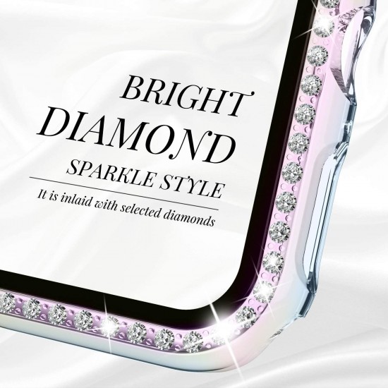 2 in 1 Waterproof Bling Case Compatible for Apple Watch Ultra Series 8 7 6 5 4 SE with Tempered Glass Screen Protector, Women Glitter Diamond Rhinestone Bumper 360 Protective Hard PC Cover for iWatch
