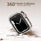 2 in 1 Waterproof Bling Case Compatible for Apple Watch Ultra Series 8 7 6 5 4 SE with Tempered Glass Screen Protector, Women Glitter Diamond Rhinestone Bumper 360 Protective Hard PC Cover for iWatch