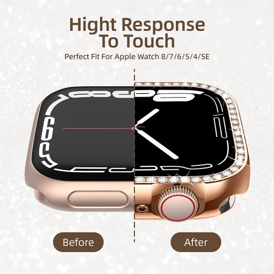 2 in 1 Waterproof Bling Case Compatible for Apple Watch Ultra Series 8 7 6 5 4 SE with Tempered Glass Screen Protector, Women Glitter Diamond Rhinestone Bumper 360 Protective Hard PC Cover for iWatch