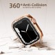 2 in 1 Waterproof Bling Case Compatible for Apple Watch Ultra Series 8 7 6 5 4 SE with Tempered Glass Screen Protector, Women Glitter Diamond Rhinestone Bumper 360 Protective Hard PC Cover for iWatch
