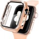 2 in 1 Waterproof Bling Case Compatible for Apple Watch Ultra Series 8 7 6 5 4 SE with Tempered Glass Screen Protector, Women Glitter Diamond Rhinestone Bumper 360 Protective Hard PC Cover for iWatch