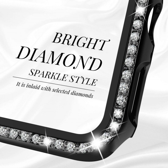 2 in 1 Waterproof Bling Case Compatible for Apple Watch Ultra Series 8 7 6 5 4 SE with Tempered Glass Screen Protector, Women Glitter Diamond Rhinestone Bumper 360 Protective Hard PC Cover for iWatch