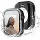 2 in 1 Waterproof Bling Case Compatible for Apple Watch Ultra Series 8 7 6 5 4 SE with Tempered Glass Screen Protector, Women Glitter Diamond Rhinestone Bumper 360 Protective Hard PC Cover for iWatch