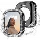 2 in 1 Waterproof Bling Case Compatible for Apple Watch Ultra Series 8 7 6 5 4 SE with Tempered Glass Screen Protector, Women Glitter Diamond Rhinestone Bumper 360 Protective Hard PC Cover for iWatch
