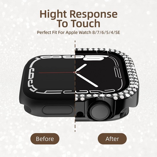 2 in 1 Waterproof Bling Case Compatible for Apple Watch Ultra Series 8 7 6 5 4 SE with Tempered Glass Screen Protector, Women Glitter Diamond Rhinestone Bumper 360 Protective Hard PC Cover for iWatch
