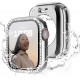 2 in 1 Waterproof Bling Case Compatible for Apple Watch Ultra Series 8 7 6 5 4 SE with Tempered Glass Screen Protector, Women Glitter Diamond Rhinestone Bumper 360 Protective Hard PC Cover for iWatch