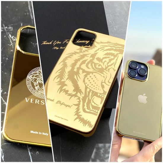 Real Gold Plated iPhone 14 Pro & 14 Pro Max Cases  Custom Metal Luxury Gold Plated iPhone  Case,Gold Protective Cover Bumper for iPhone 13 12 Series